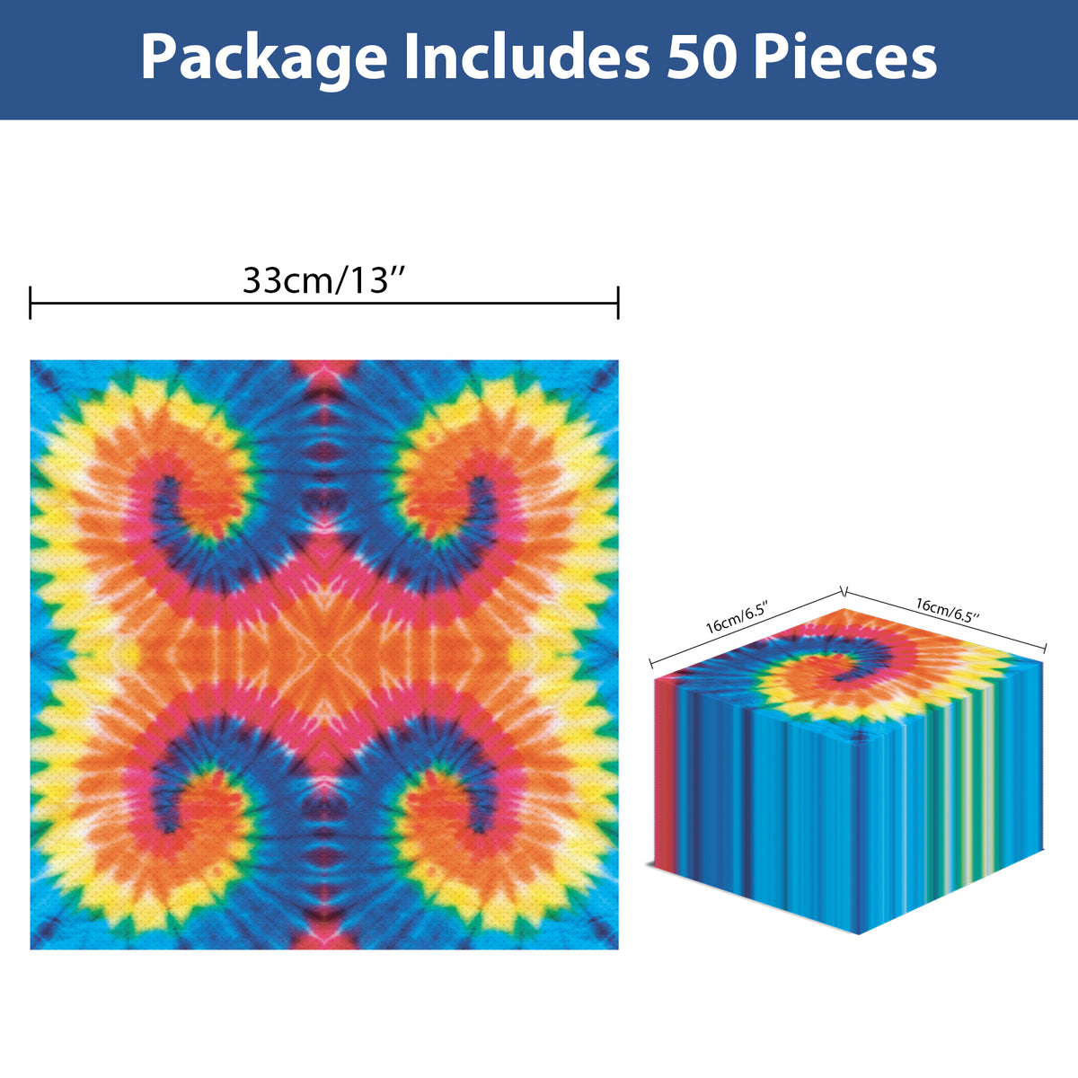Tie Dye Napkins - art or Tie Dye party Supplies - 50 counts