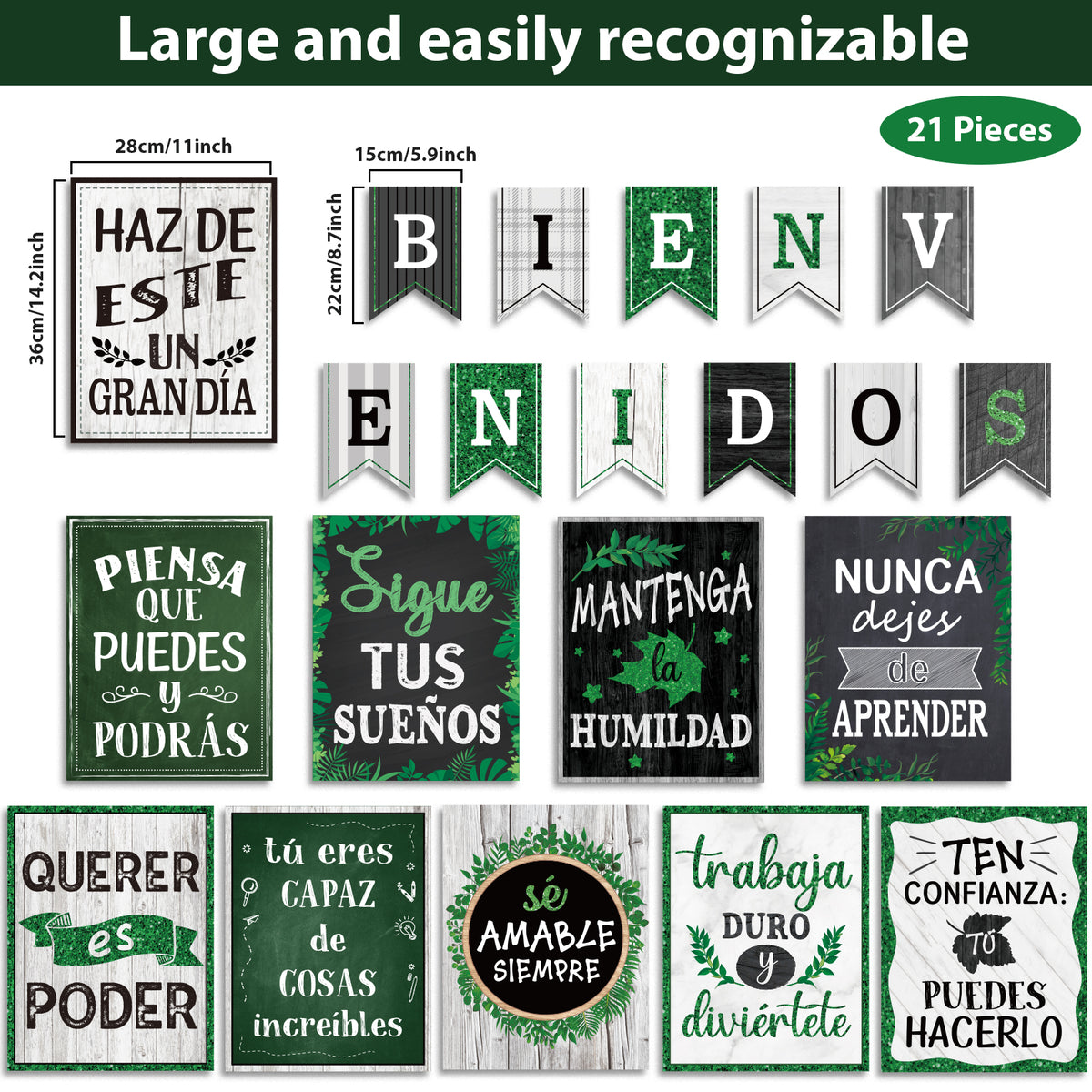 21 Pack Spanish Bienvenidos Inspirational Posters Spanish Classroom Decorations - Farmhouse