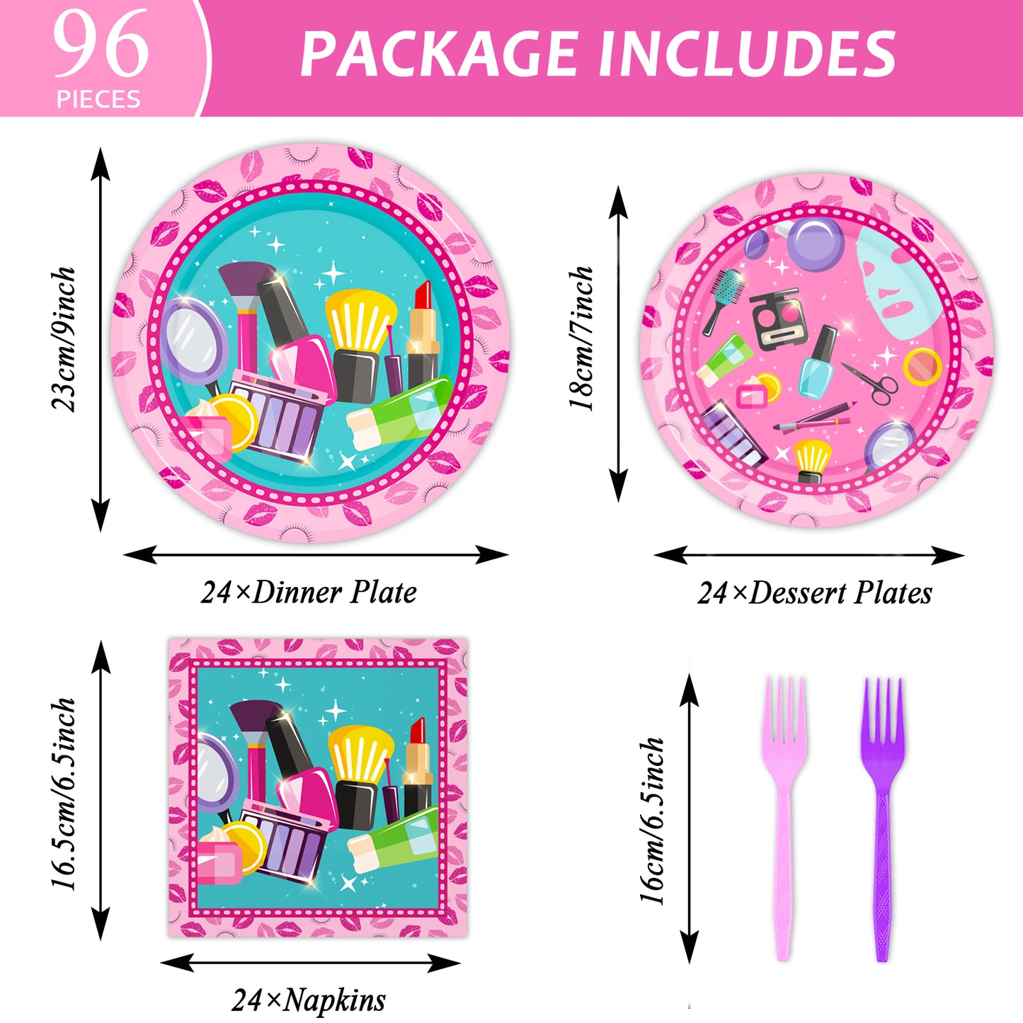 Spa Theme Party Supplies,Plates Napkins Forks Set of 96pcs