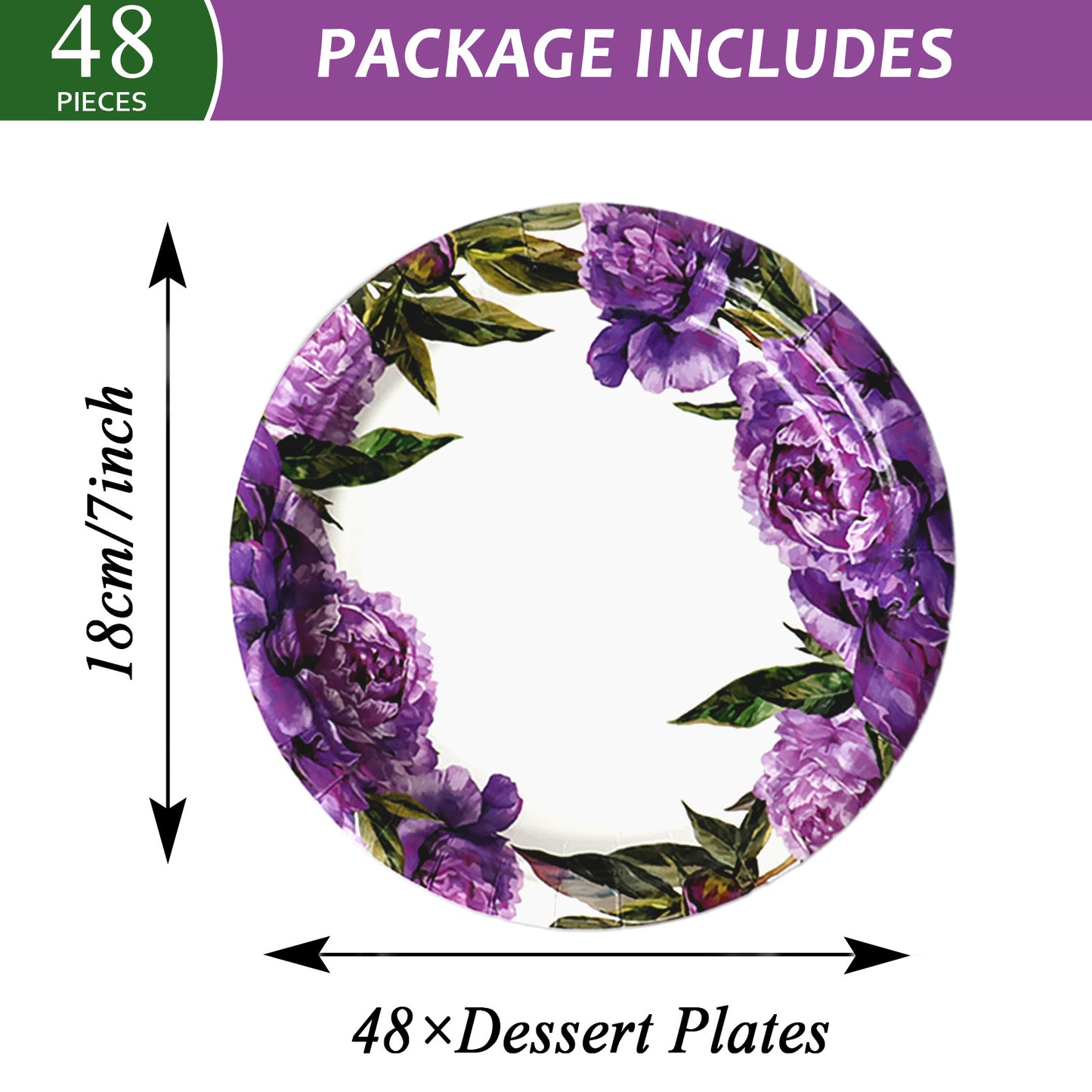 Disposable Peony Ball Party Dessert Plates,Set of 48