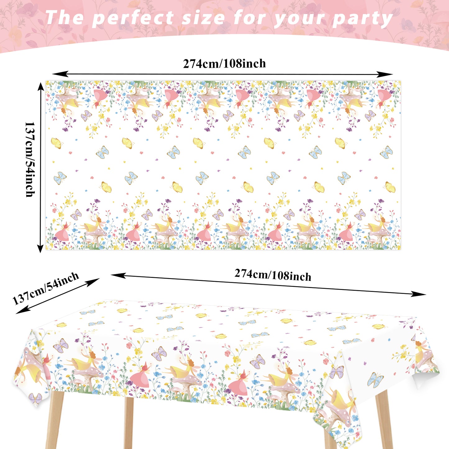 3 Pcs Fairy Tablecloth for Birthday Party 108 x 51 inch