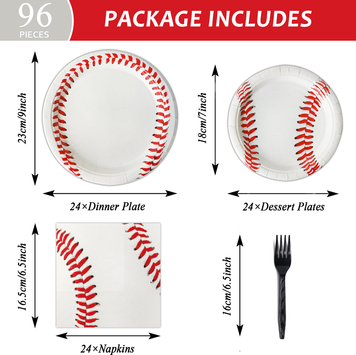 Baseball Theme Party Supplies,Plates Napkins Forks Set of 96pcs