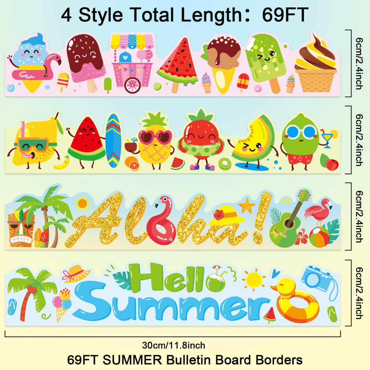 69ft Summer Bulletin Board Borders Summer Beach Hawaii Aloha Paper Bulletin Trim