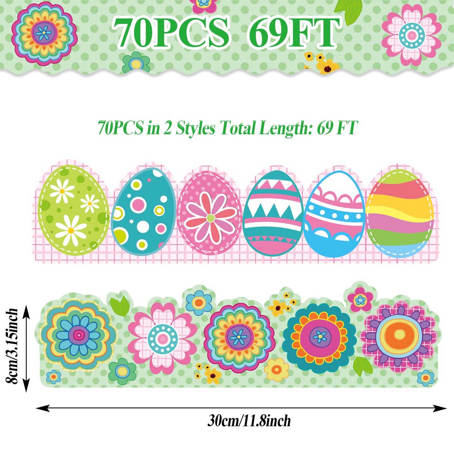 69ft Easter Bulletin Board Borders Easter Egg Spring Flowers Trim Border Paper