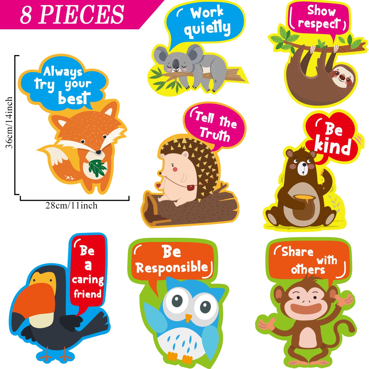 8 Pieces Woodland Animals Inspirational Positive Posters