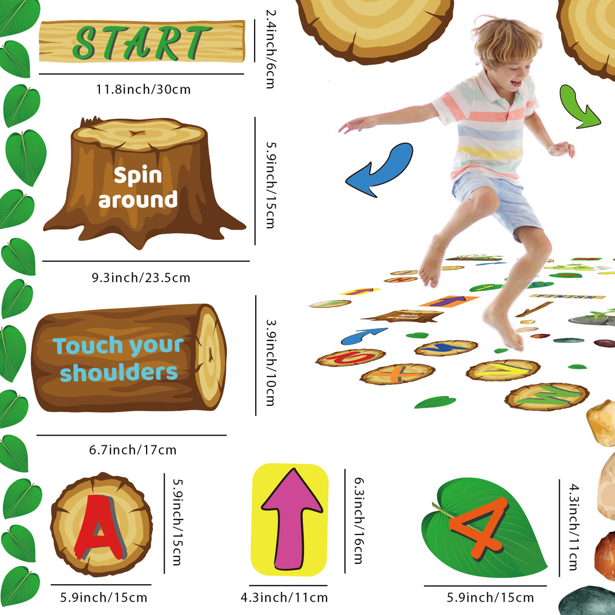 115 Pieces Alphabet and Number DIY Hopscotch Education Floor Decal Jungle Hopping Game