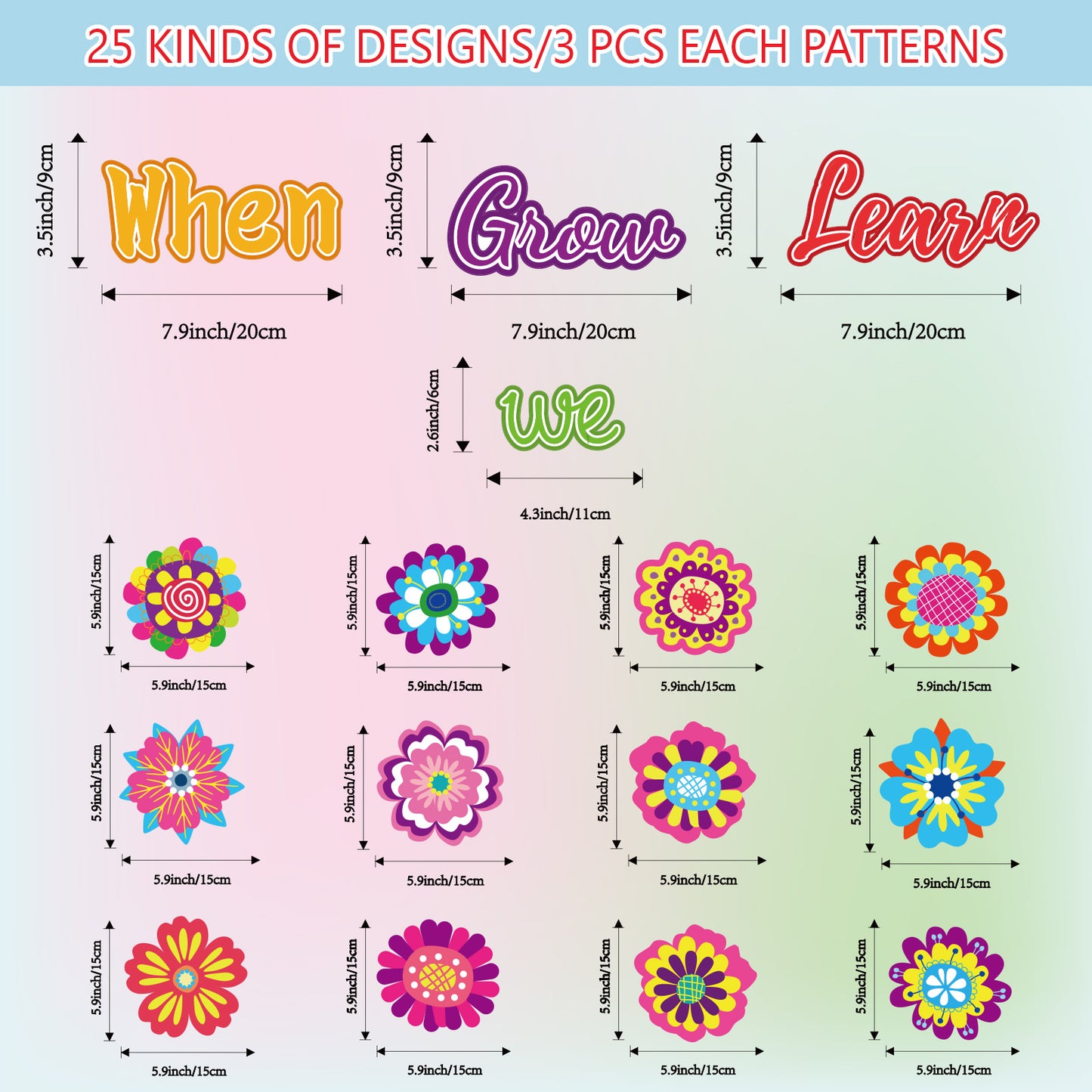 75 Pieces Flowers Cut-Outs Colorful Flowers Classroom Decoration
