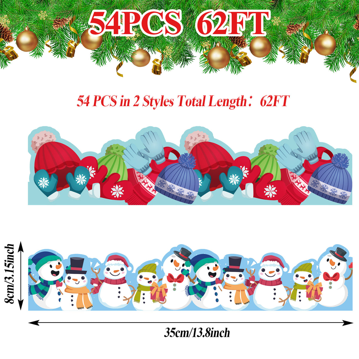 63ft Winter Christmas Bulletin Board Borders Snowman Glove Bulletin Board Decorations