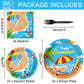 Beach Theme Party Supplies,Plates Napkins Forks Set of 96pcs