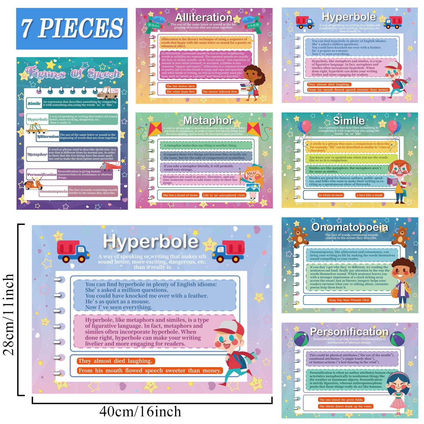 7 Pieces Figures of Speech Poster Speech Learning English Grammar Poster