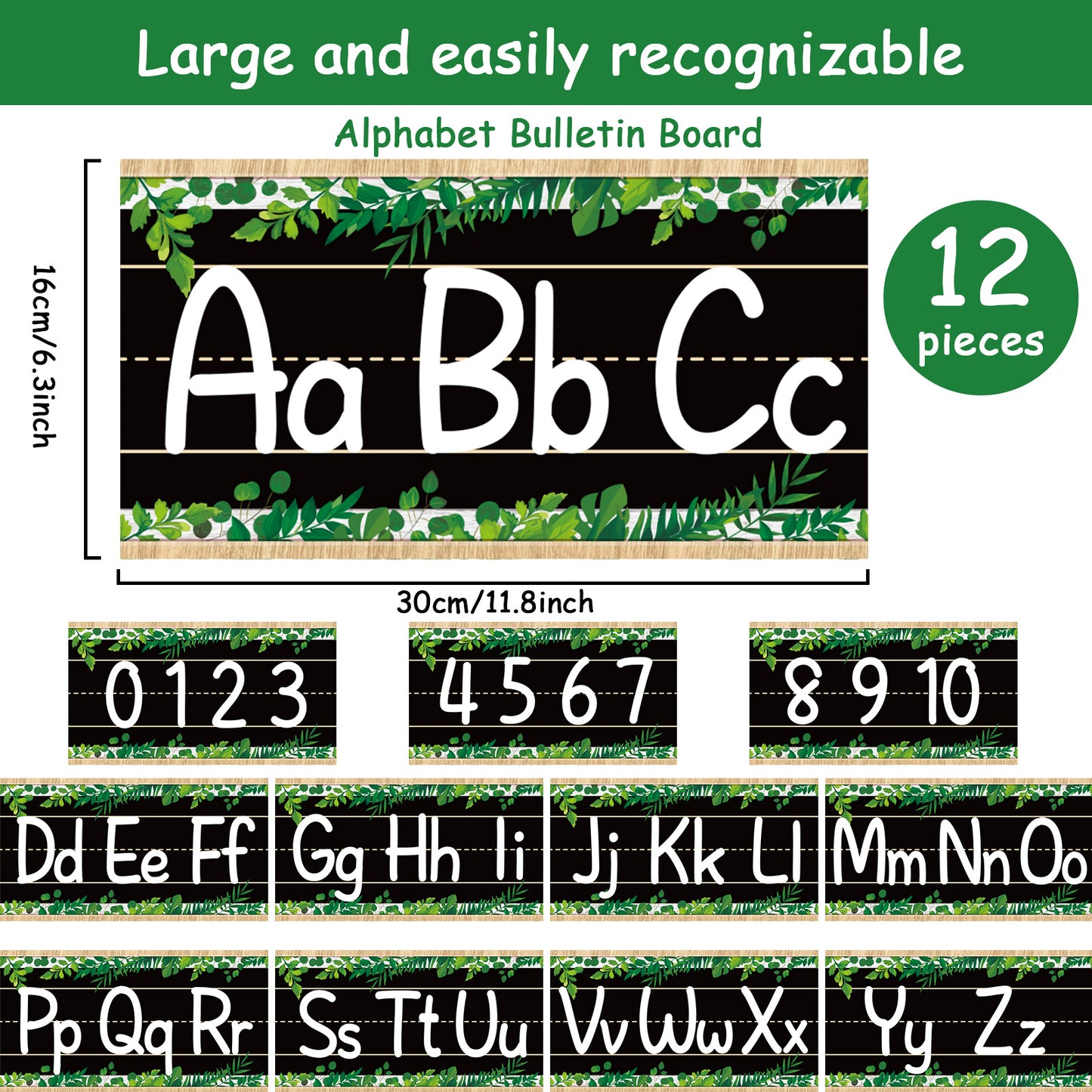 12 Pieces Alphabet Bulletin Board Strips Set Alphabet & Number Border(Simply Boho)