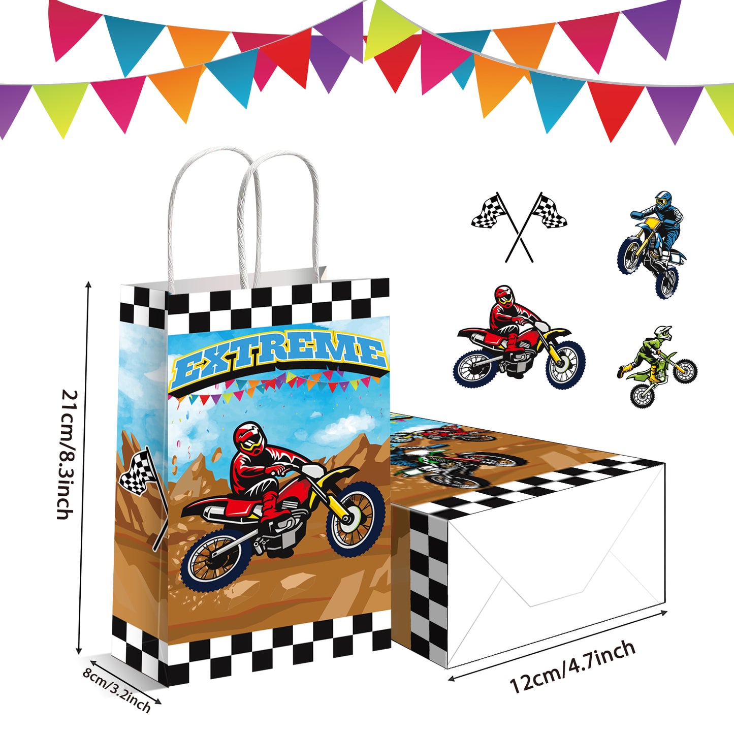 Dirt Bike Party Gift Treat Bags with Handle, 12pieces