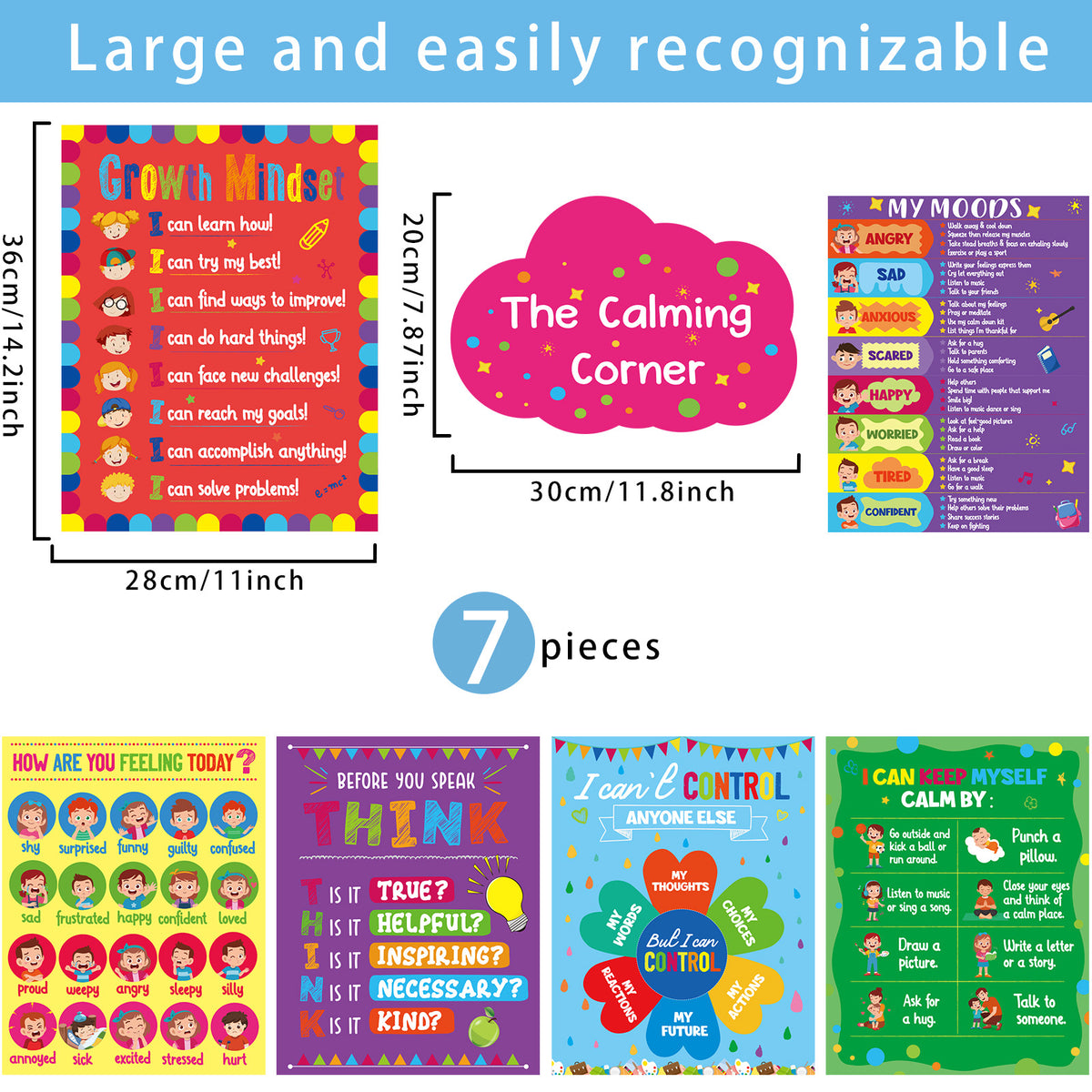 7 Pieces Feeling Management Posters Calm Down Corner Coping Skills Decorations