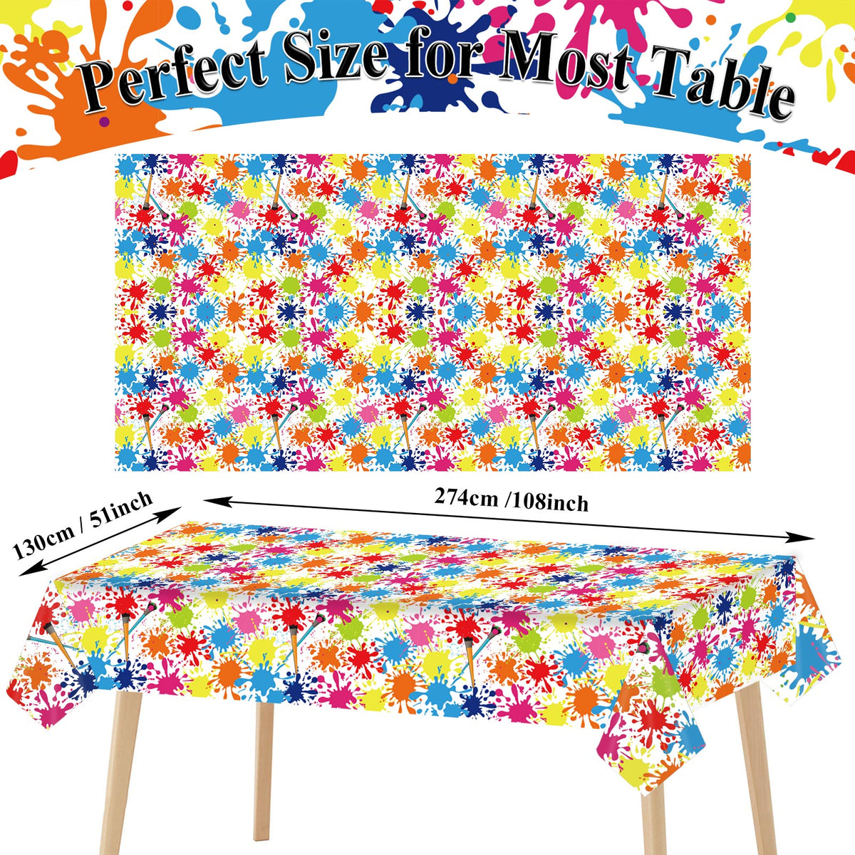 3 pcs of Art Party Tablecloth Decoration Supplies 54" x 108"