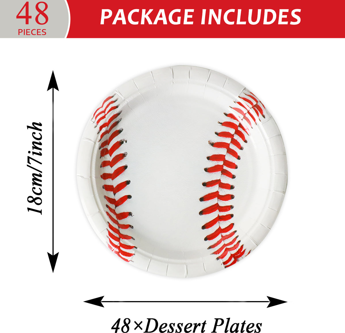 Disposable Baseball Party Dessert Plates,Set of 48