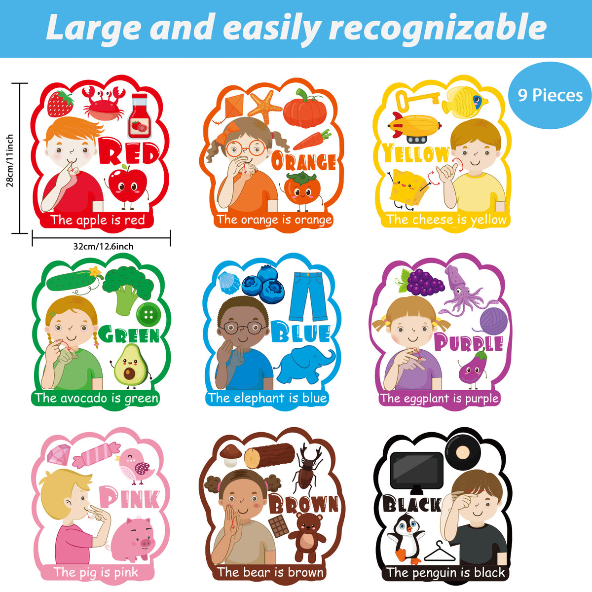 9 Pieces ASL Colour Posters Color Bulletin Board Set