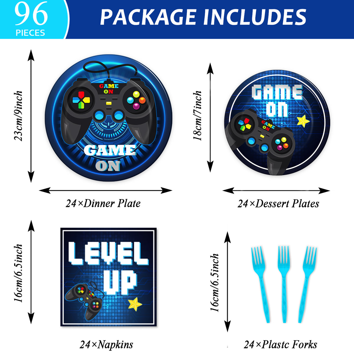 96 Pcs Video Game Party Supplies for 24 Guests