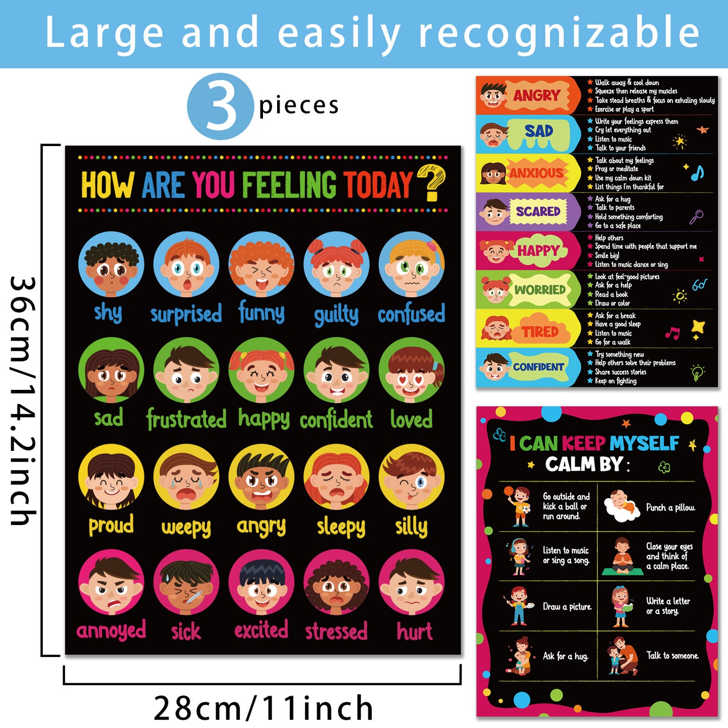 3 Pieces Feeling Management Posters Calm Down Corner Coping Skills Decorations