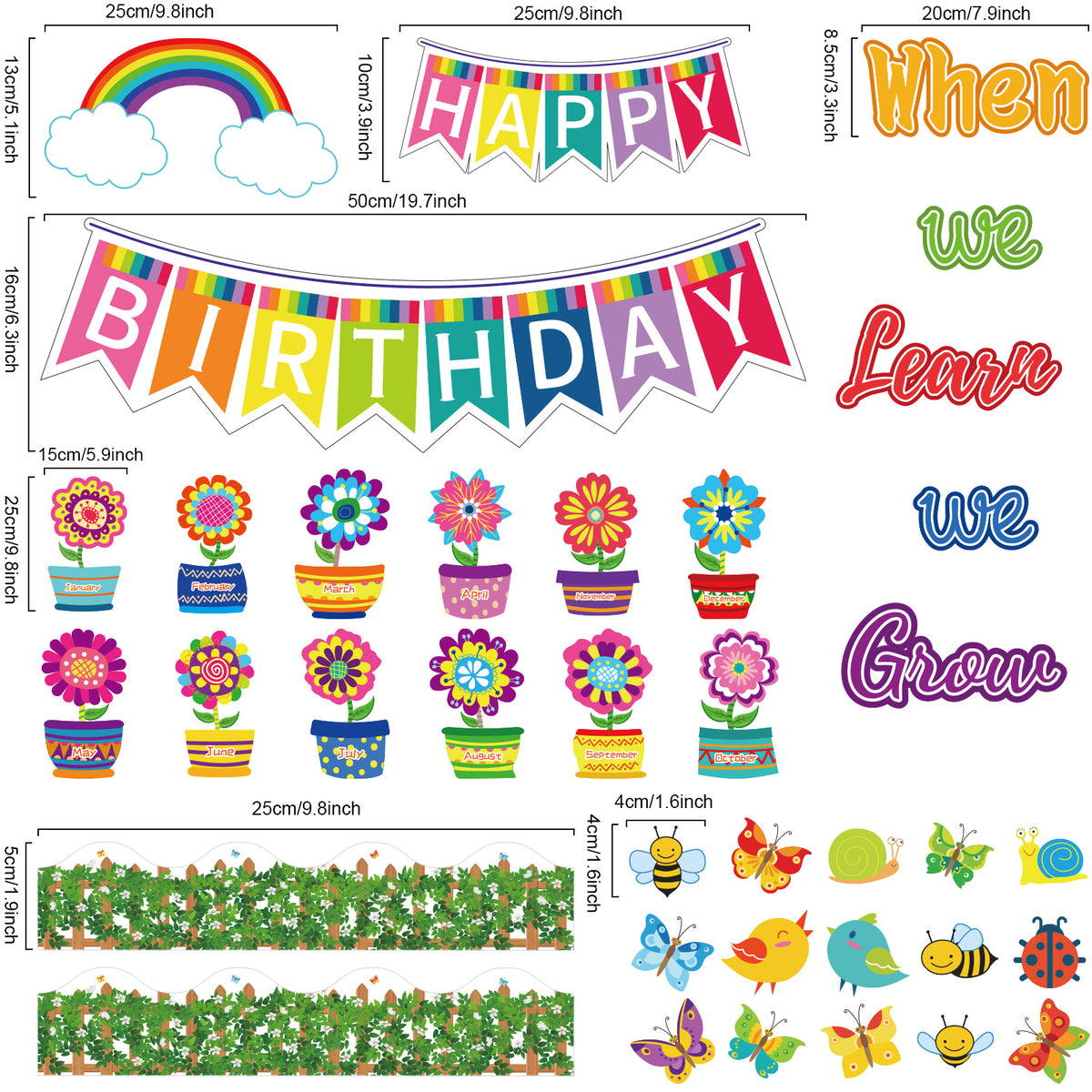 74 Pieces Flowers Butterfly Happy Birthday Bulletin Board Set