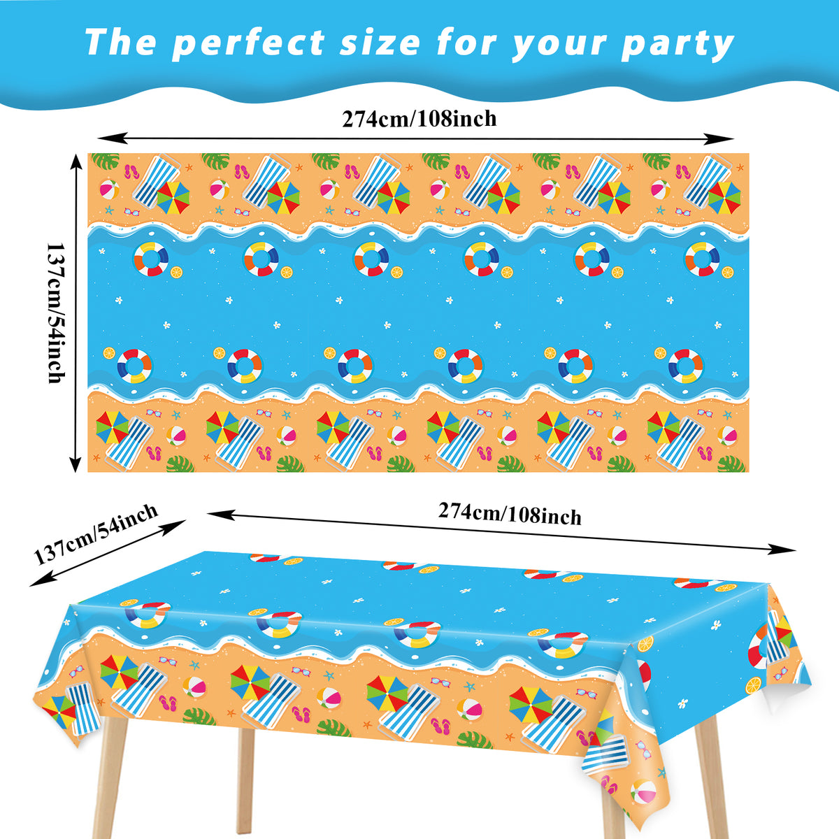Summer Beach Party Plastic Tablecloth,Set of 3