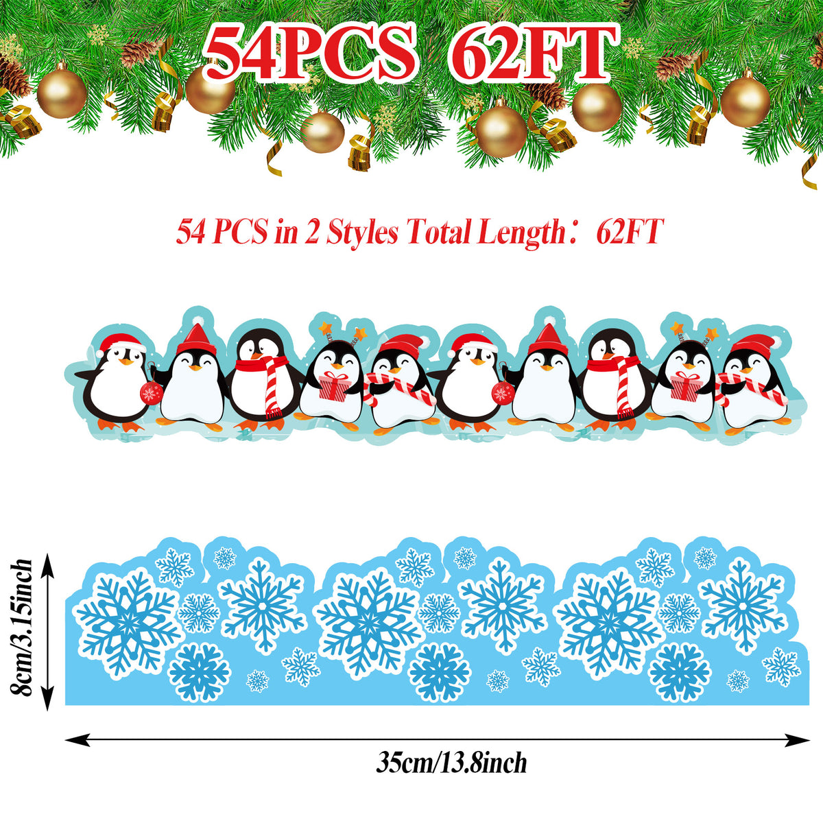 63ft Winter Christmas Bulletin Board Borders Snowflake Penguin Bulletin Board Decorations