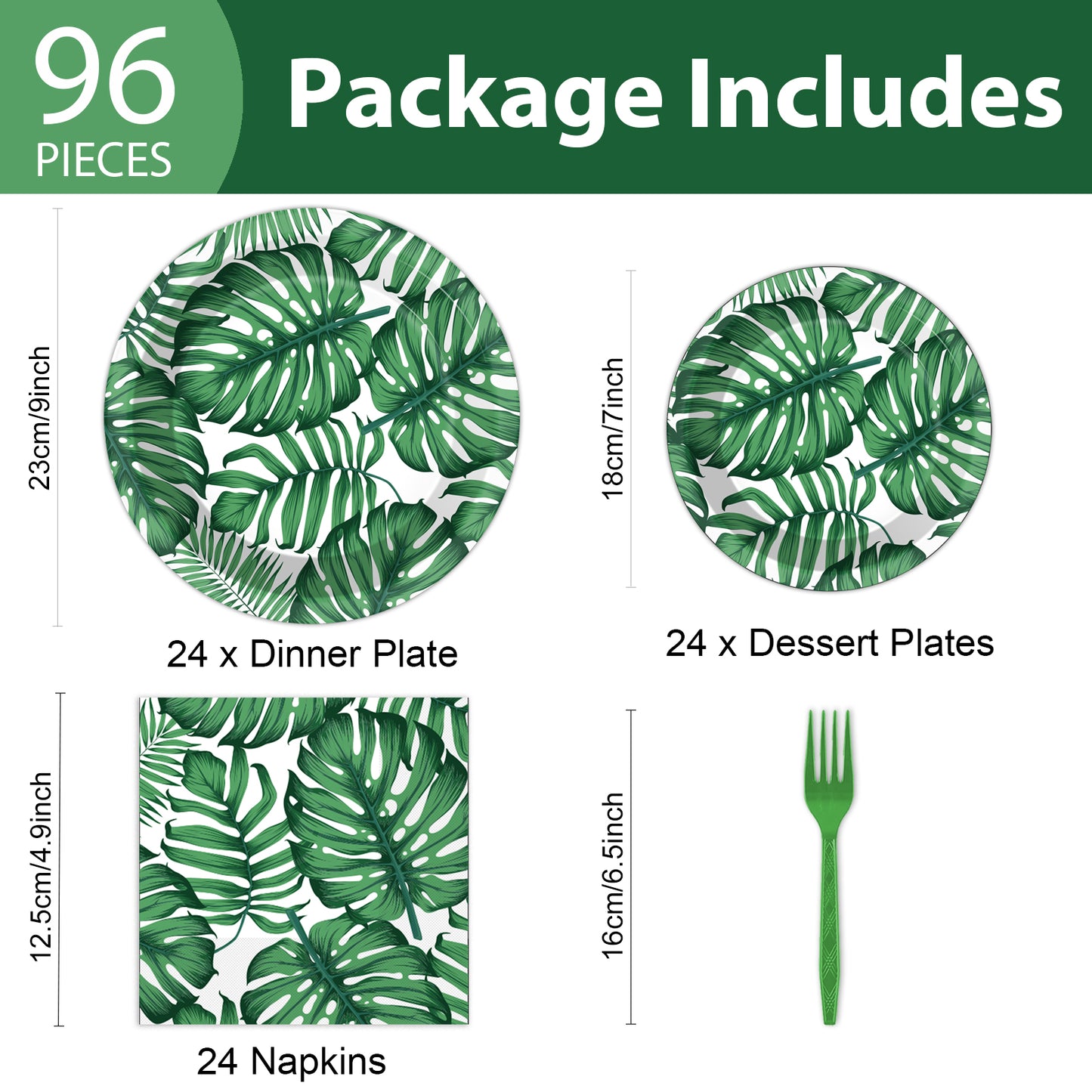 96 Pieces Palm Leaf Tableware Set Paper Plates Napkins Forks for 24 Guests