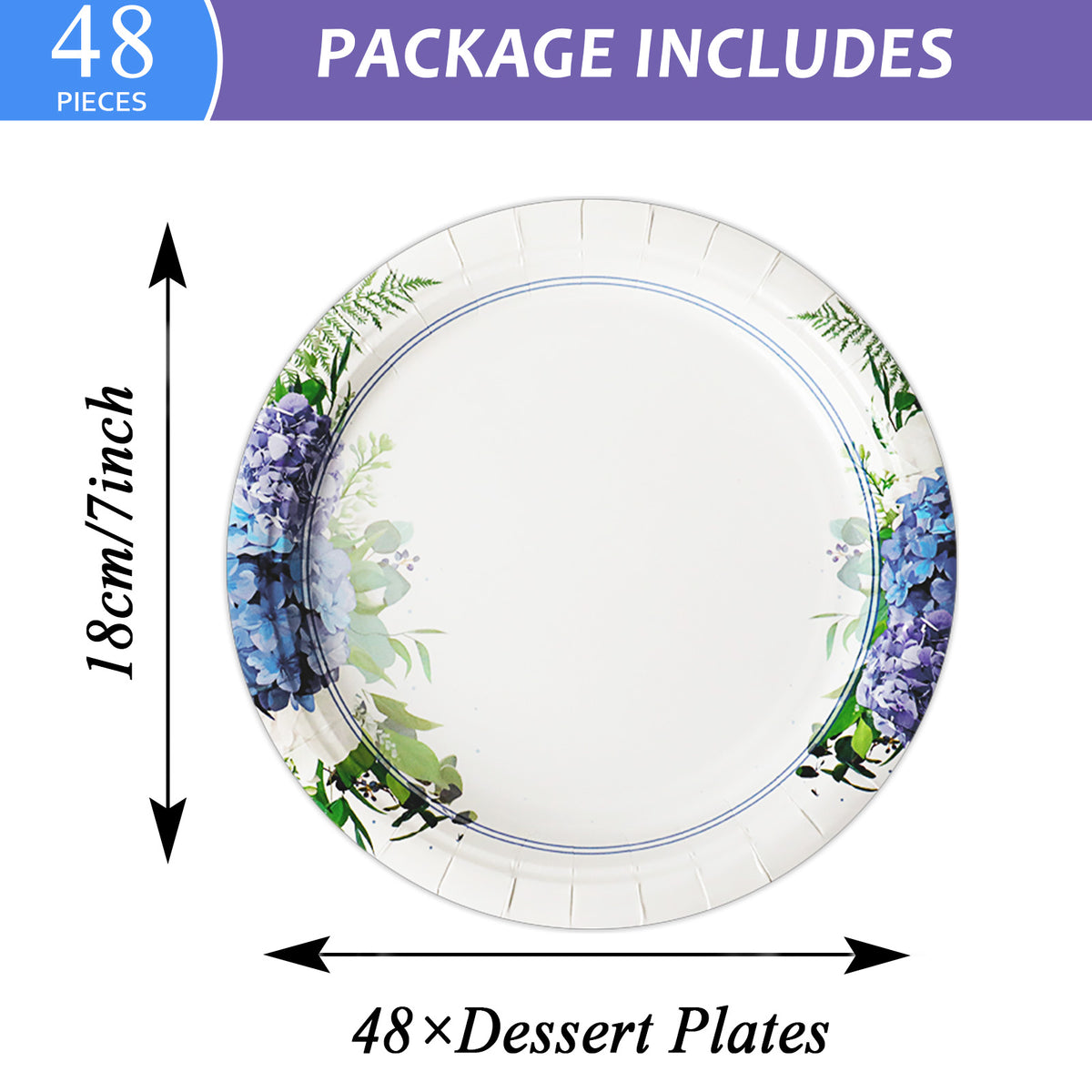 Disposable Hydrangea Party Dessert Plates,Set of 48