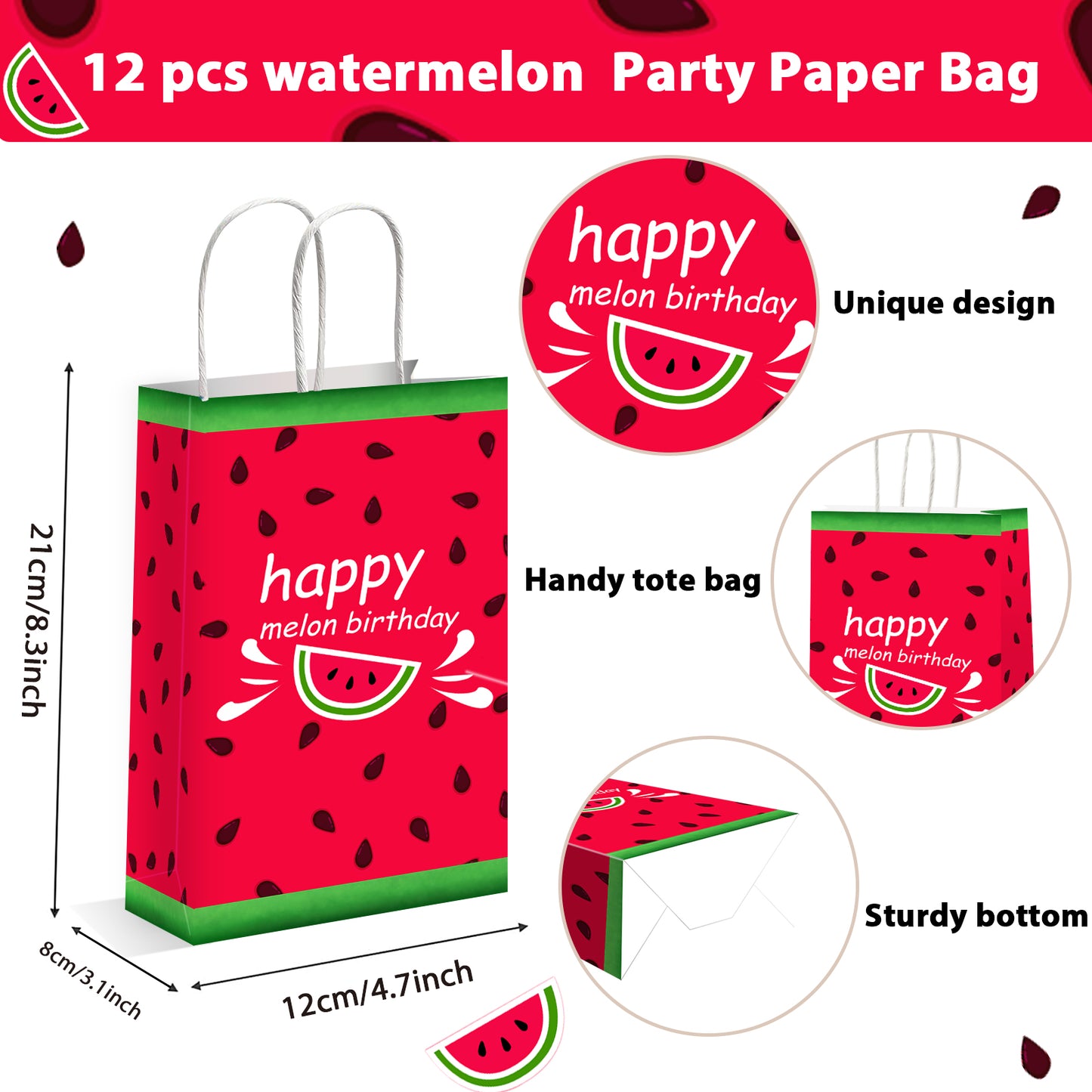 12 Pieces Watermelon Party Favor Bags Supplies