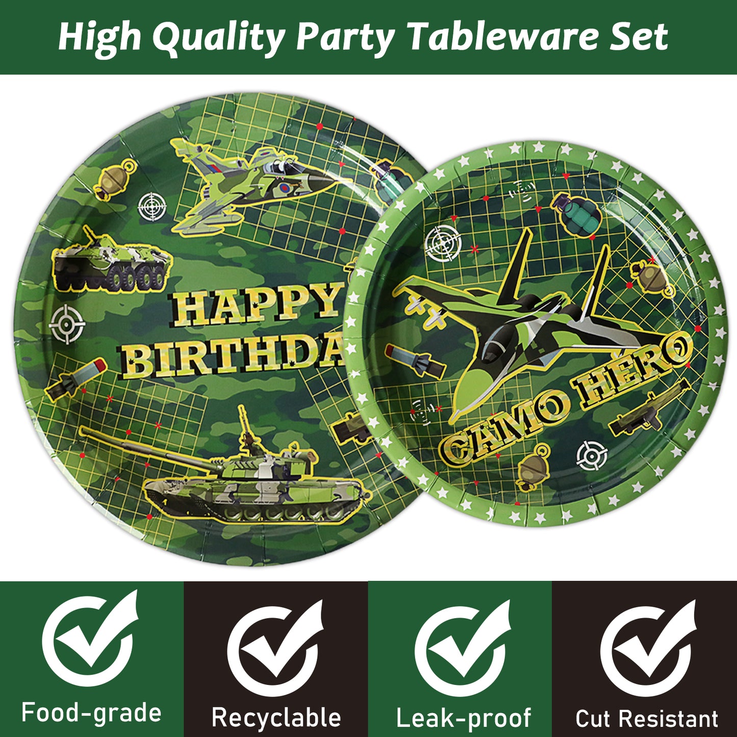 96 Pieces Camo Birthday Party Tableware Set Camouflage Paper Plates Napkins Forks for 24 Guests