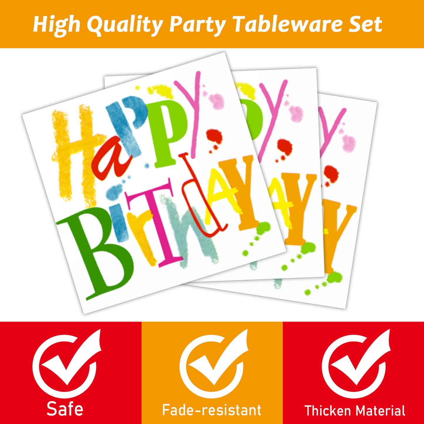 Happy Birthday Party Supplies,Plates Napkins Forks Set of 96pcs