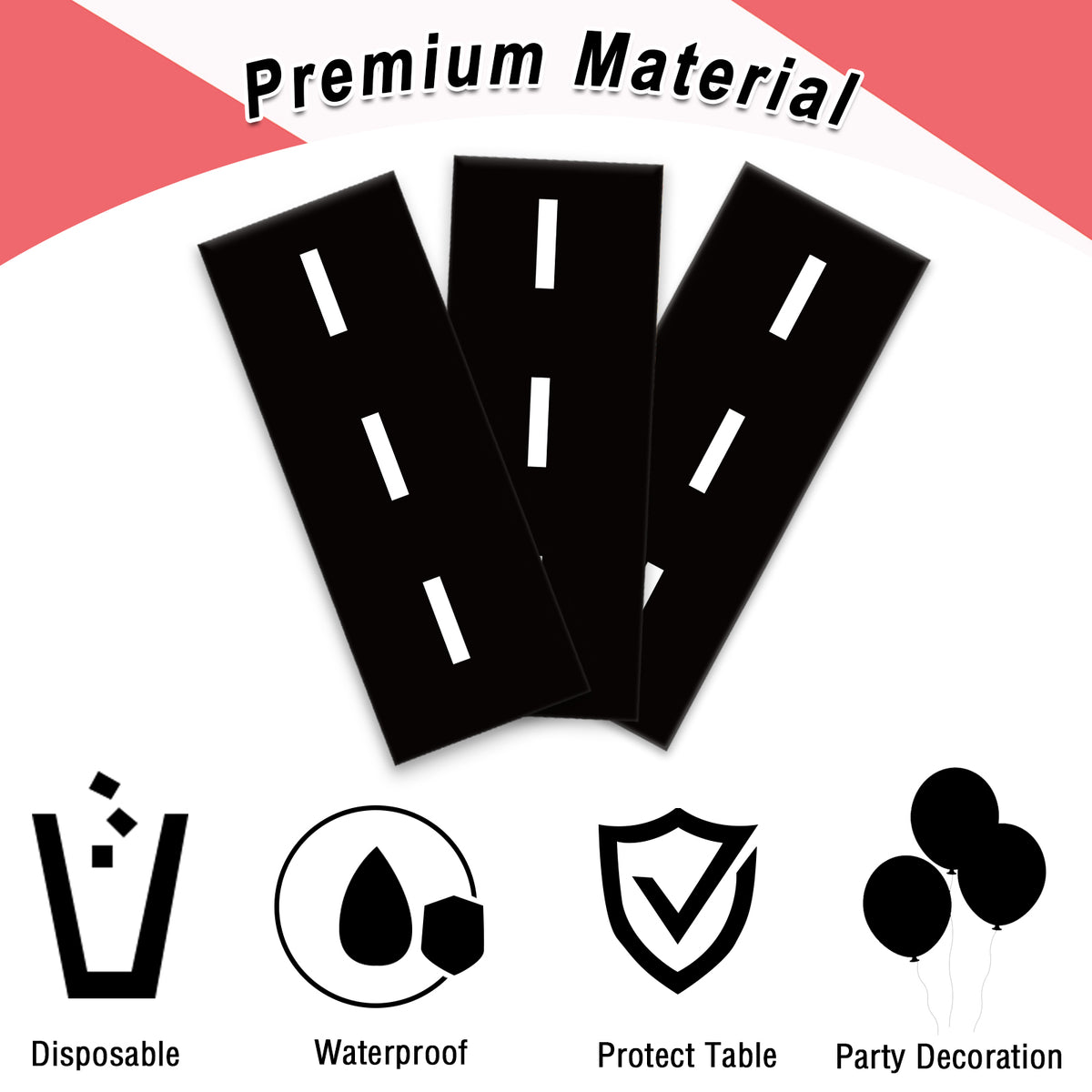 3 Pcs Racing Car Tablecloth Black Racetrack Party Tablecover