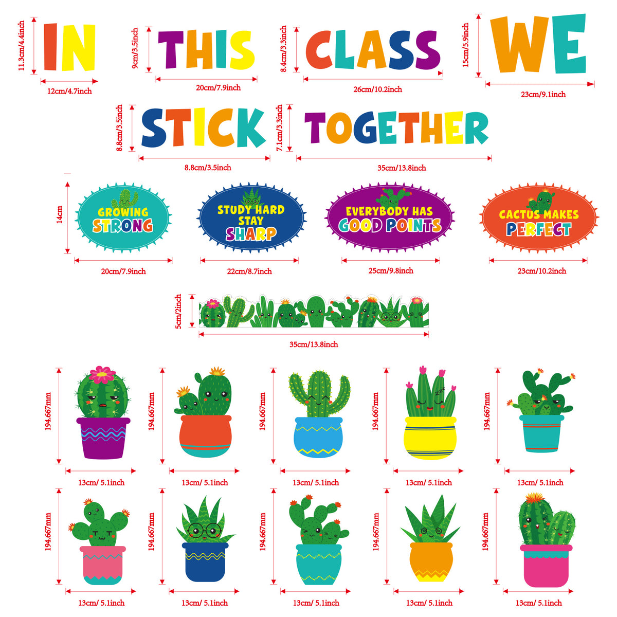 45pcs Cactus Classroom Bulletin Board Decoration Set