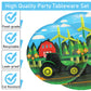 96 Pieces Green Tractor Party Tableware Set Paper Plates Napkins Forks for 24 Guests