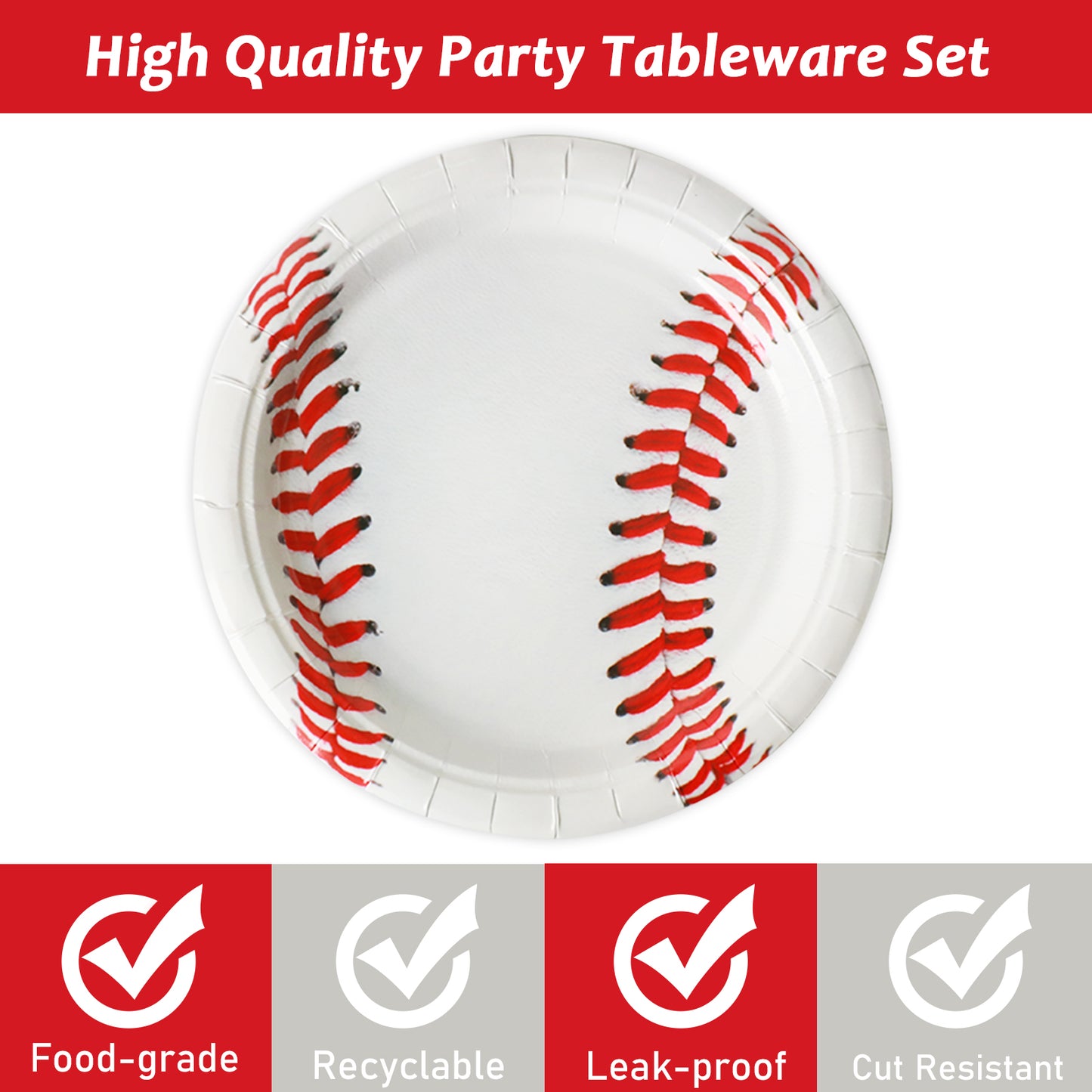 Disposable Baseball Party Dessert Plates,Set of 48