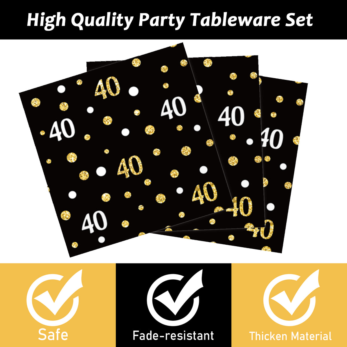 40th Birthday Theme Party Supplies,Plates Napkins Forks Set of 96pcs