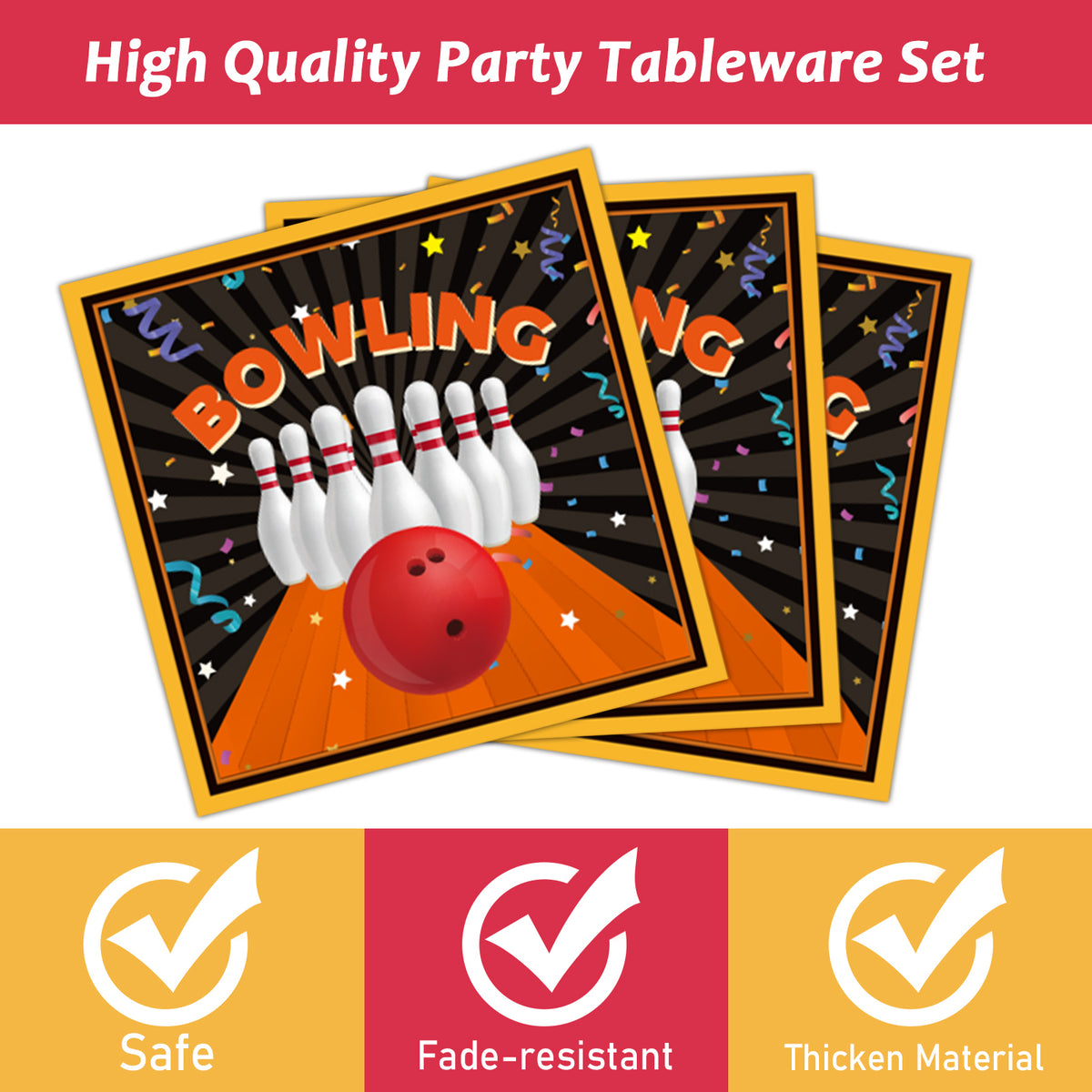 96 Pcs Bowling Party Tableware Set for 24 Guests