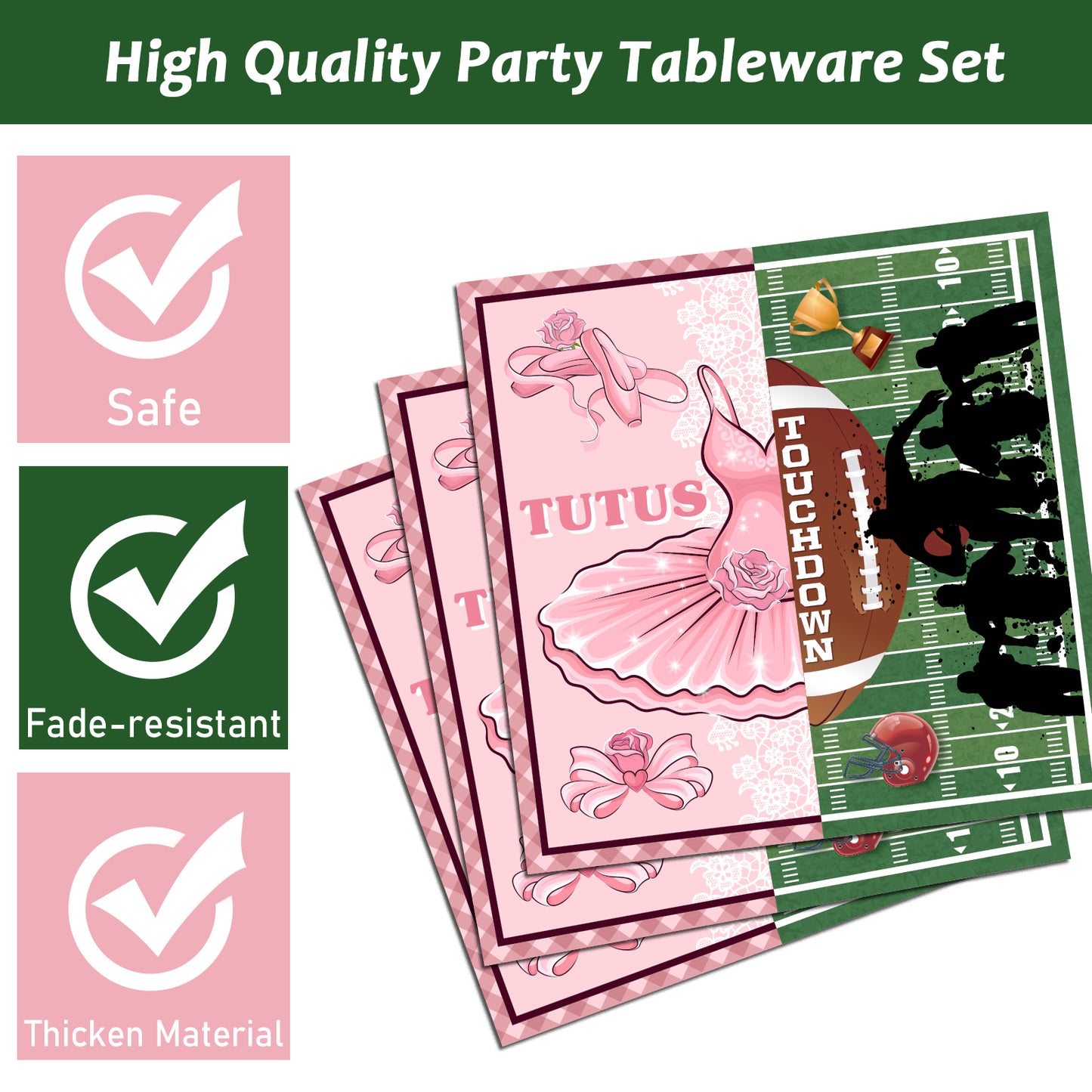 96 Pcs Ballet or football Gender Reveal Party Tableware Set for 24 Guests