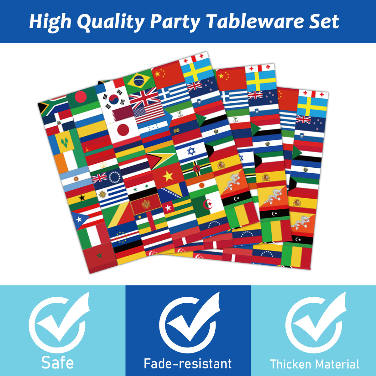 96 Pcs International World Flags Party Supplies Tableware Set for 24 Guests