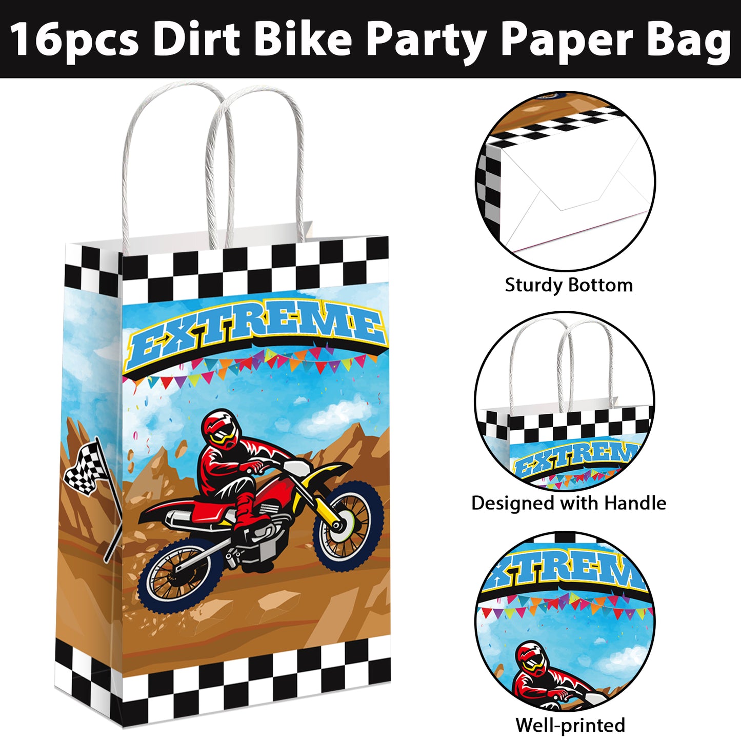 Dirt Bike Party Gift Treat Bags with Handle, 12pieces