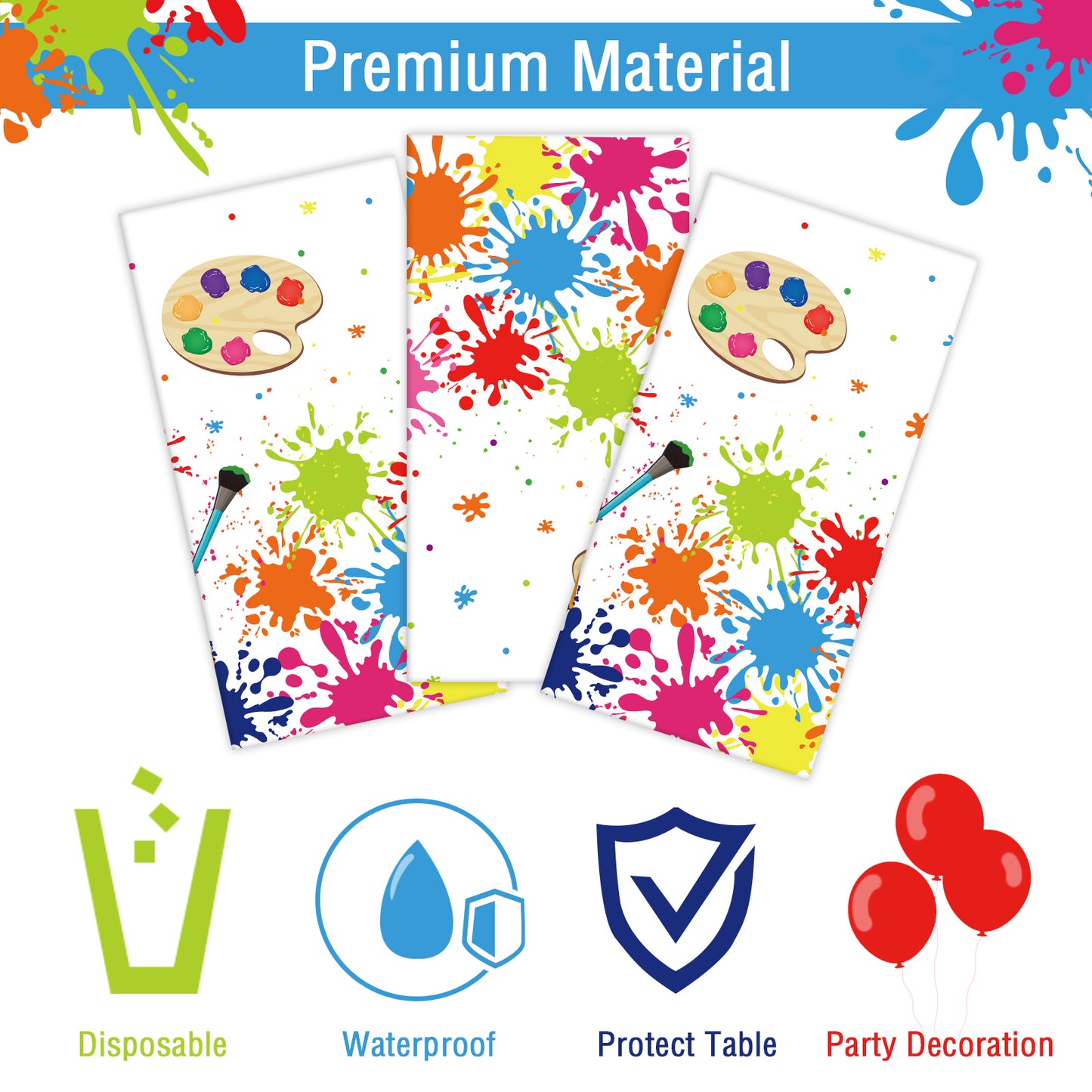 3 pcs of Art Party Tablecloth Paint Party Decoration Supplies