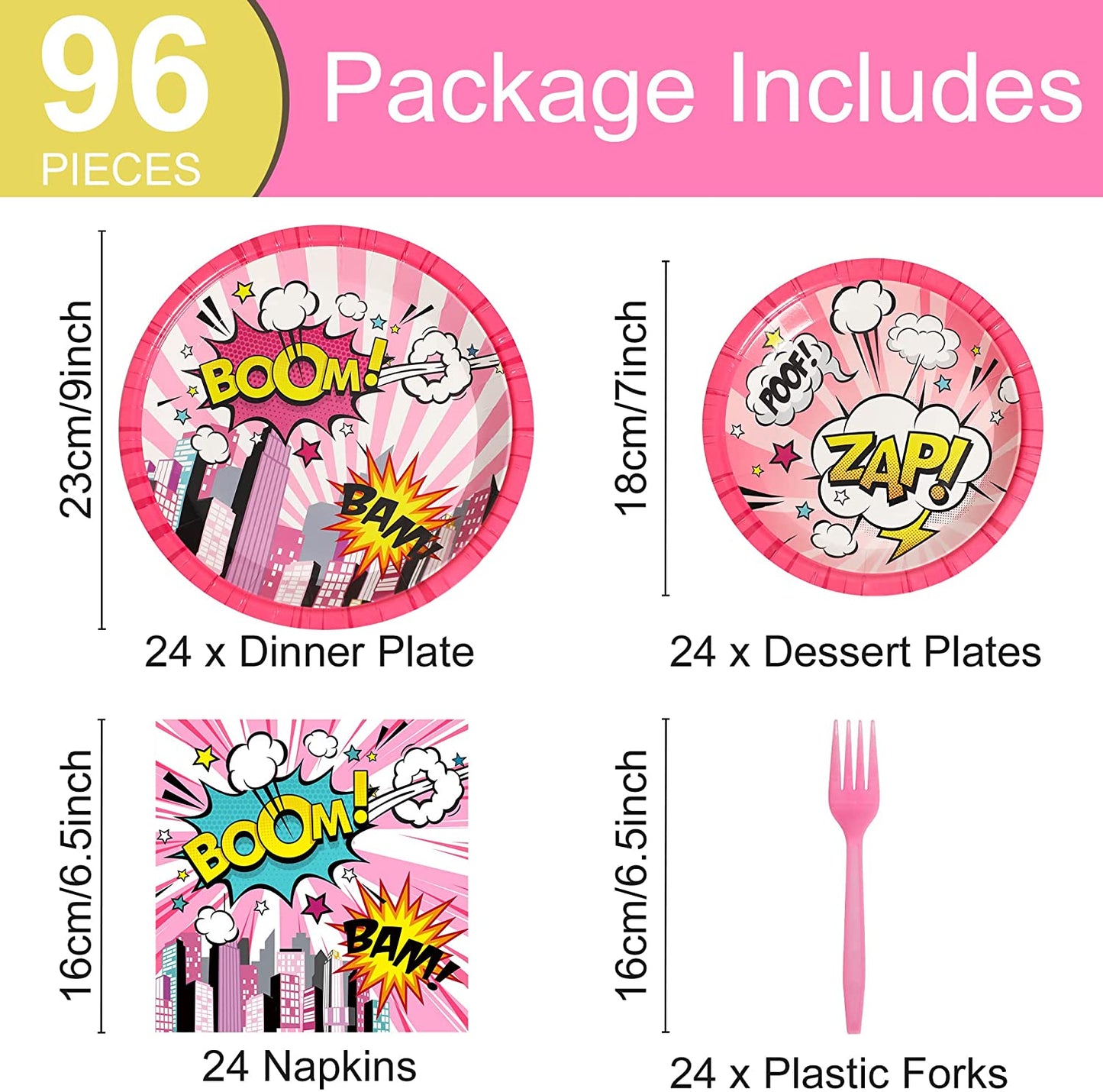 98 Pcs Super Hero Girl Birthday Party Supplies for 24 Guests