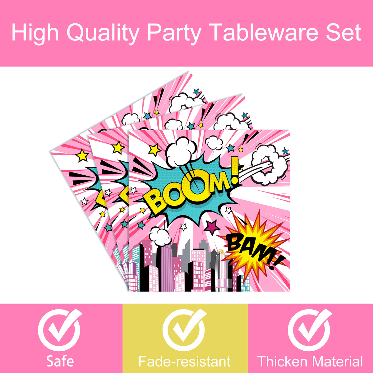 96 Pcs Super Hero Girl Party Tableware Supplies for 24 Guests