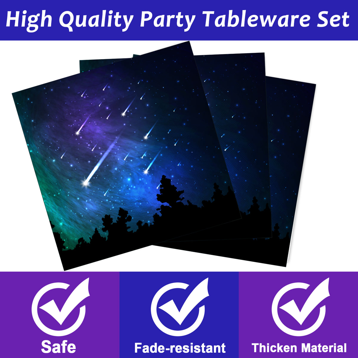 96 Pieces Starry Night Supplies Tableware Set Outer Space Paper Plates Napkins Forks for 24 Guests