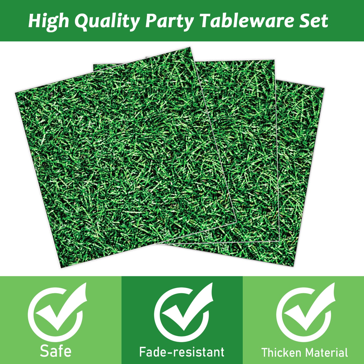 Grass Theme Party Supplies,Plates Napkins Forks Set of 96pcs