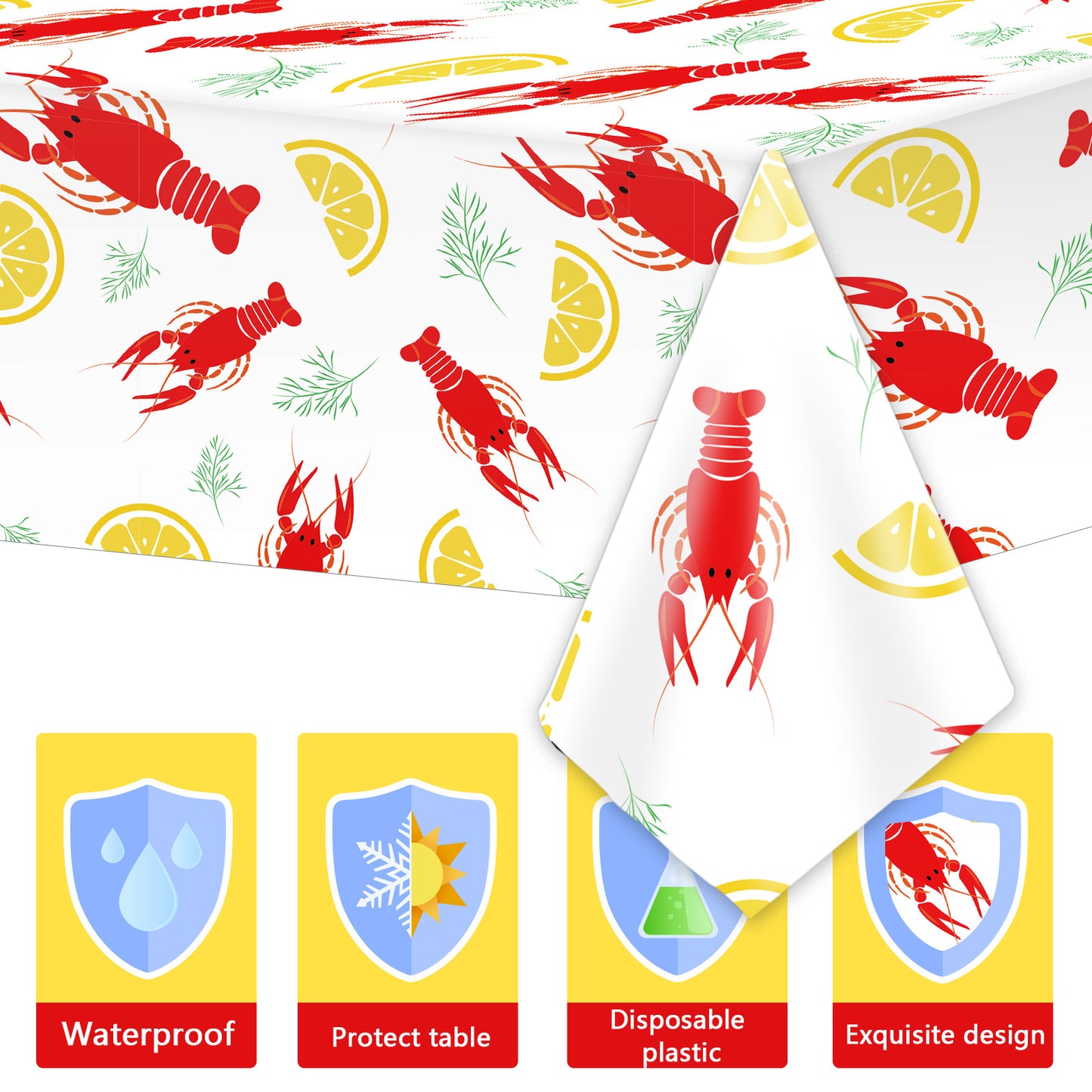 Crawfish Party Plastic Tablecloth,Set of 3
