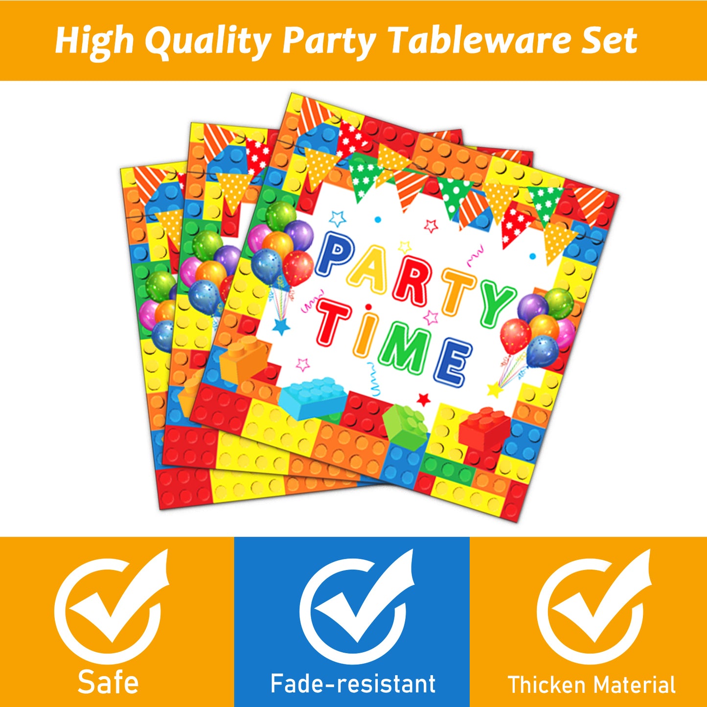 96 Pcs Building Block Birthday Party Supplies for 24 Guests（White）