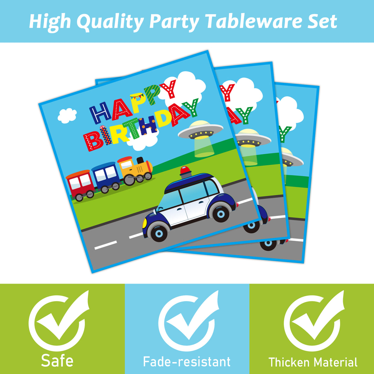 Transportation Theme Party Supplies,Plates Napkins Forks Set of 96pcs