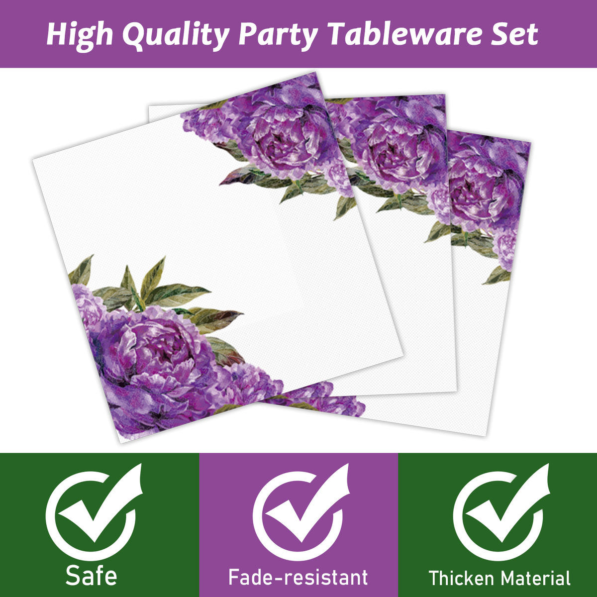 Peony Theme Party Supplies,Plates Napkins Forks Set of 96pcs