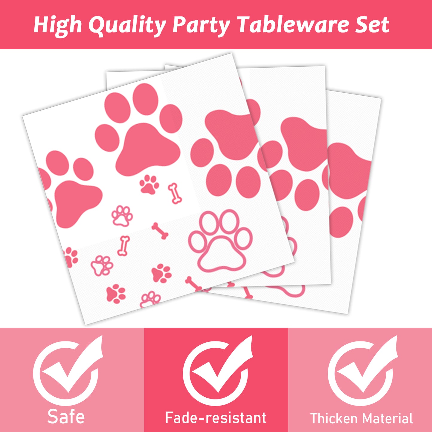 Pink Dog Paw Prints tableware set - baby shower or Puppy birthday party supplies
