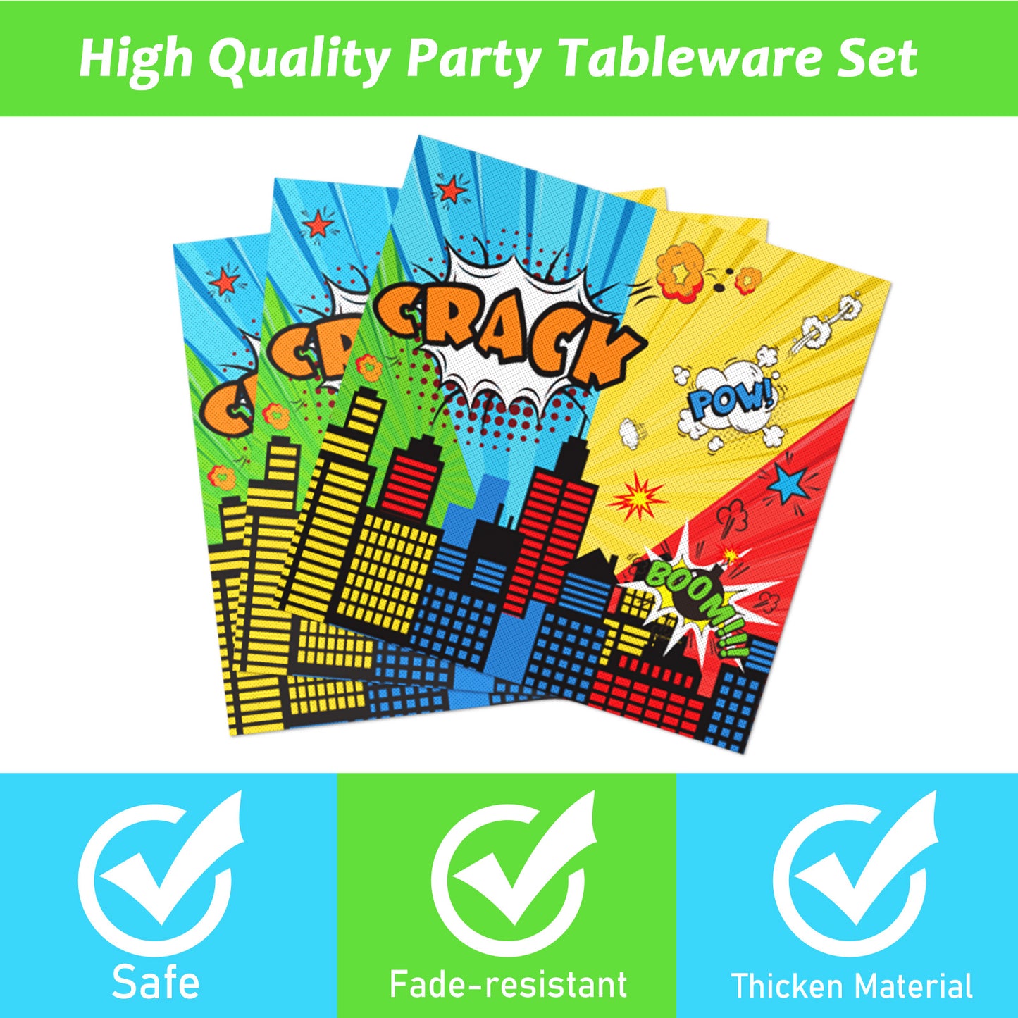 96 Pieces Superhero Party Tableware Set Paper Plates Napkins Forks for 24 Guests
